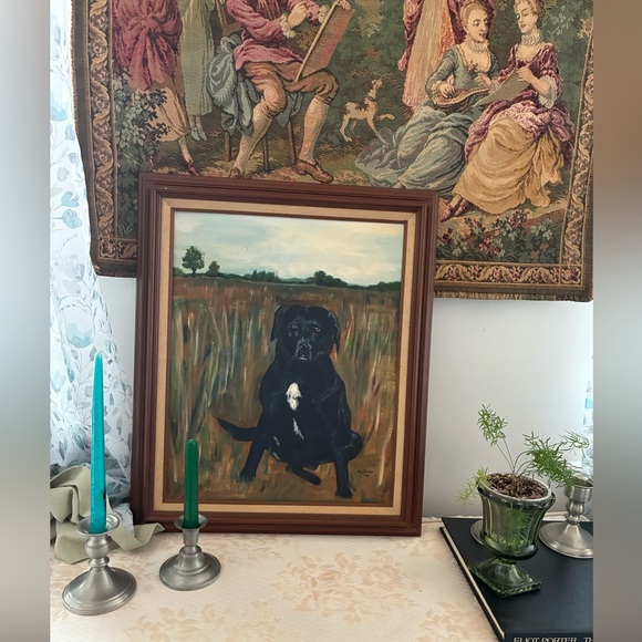 Other - Original Vintage Dog Portrait Painting Signed Cottagecore Hunting Animal